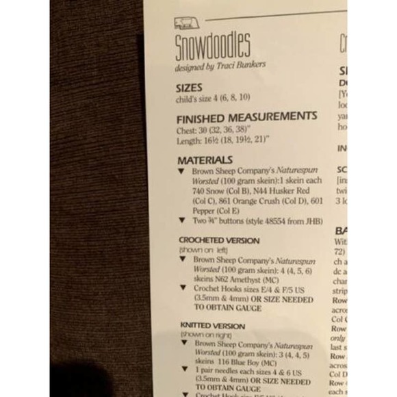 New Snowdoodles 9807 Traci Bunkers Childs Sweater Crochet & Knitting Pattern - Picture 3 of 3